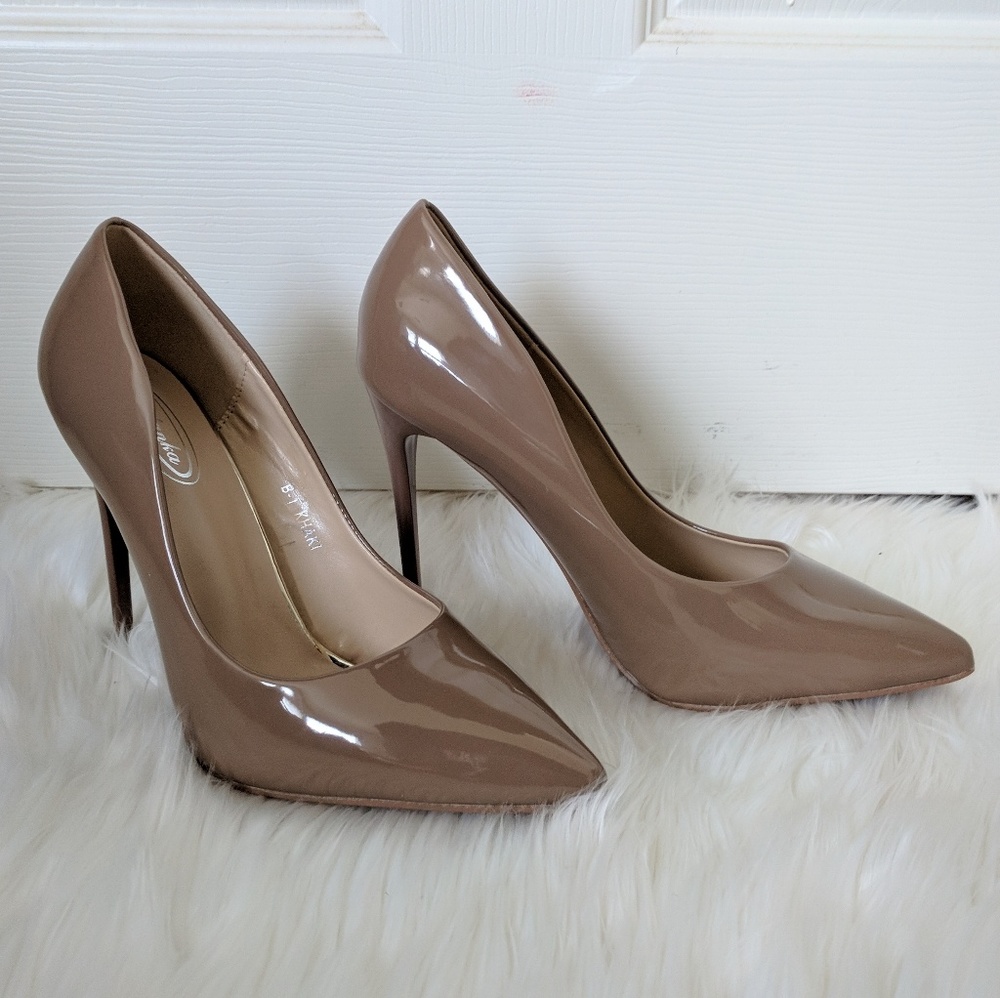 Brand New Taupe/Dark Nude Patent Pointy Toe Heels